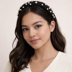 J.Crew Black Pearl Embellished Padded Headband Classic Preppy Hairband